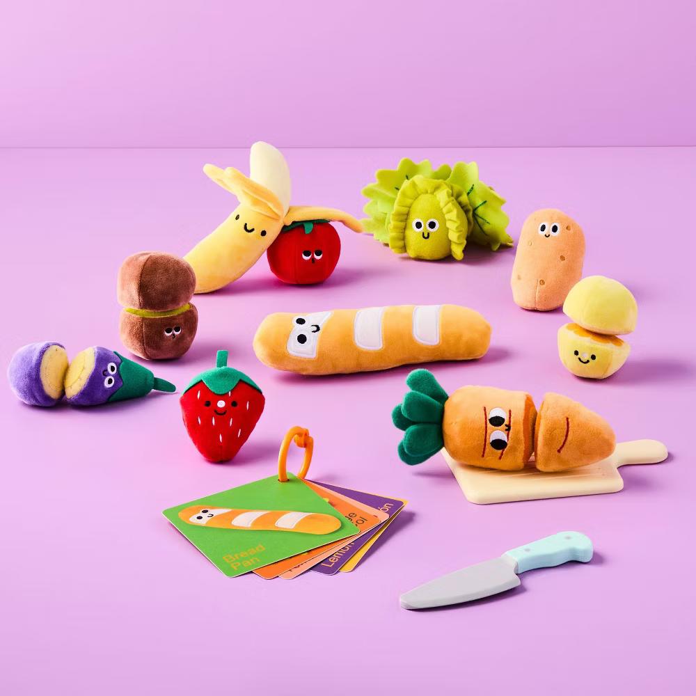 Plush Food Play Set - Kitchen Toy for Toddlers, Includes Play Vegetables & Fruit, 18 Pieces