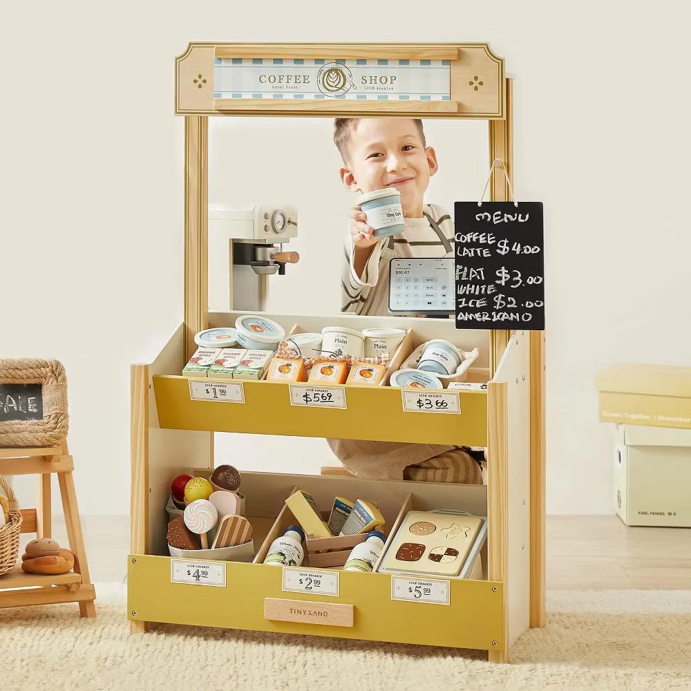 Kid's Pretend Grocery Store Role Play Toy with Cash Register DIY Price Tags and Chalkboard - Image 12