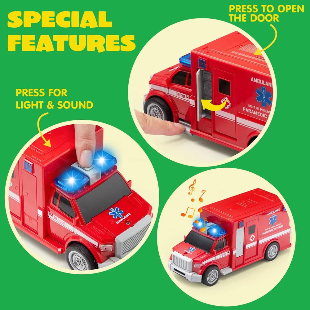 4 Pcs 7" Vehicle Toy Set, Car Toys Including Police Car, School Bus, Garbage Truck, Ambulance, Birthday Gifts Toys for Boys 3 4 5 6 Years - Image 2