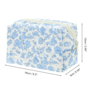 Floral Quilting Makeup Bag Blue White 1 Pc