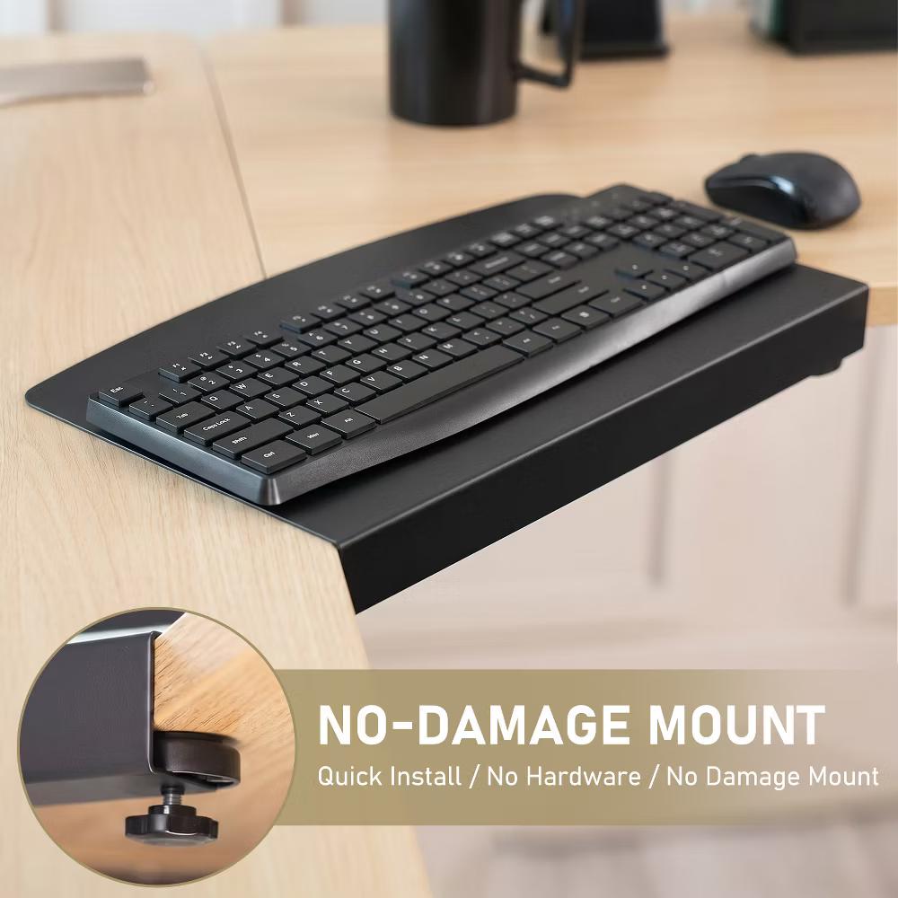 17 Inch Clamp-On Desk Extension Tray, Curved Metal Table Side Extender, Ergonomic Clip-On Keyboard Laptop Shelf for Home Office Corner Desk