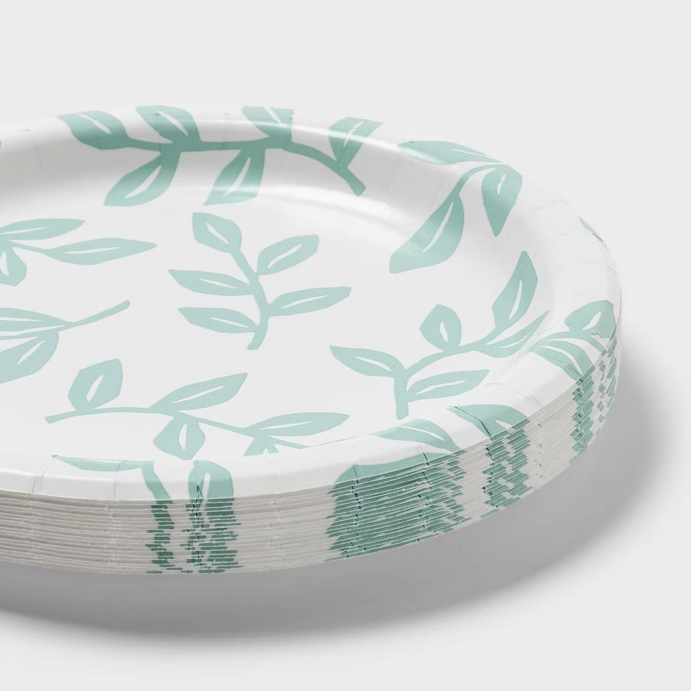 20ct Sage Botanical Leaves Snack Paper Plates