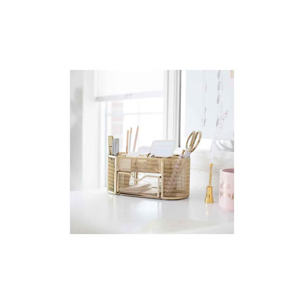 Blu Monaco Small Metal Mesh Desk Organizer with Drawer - Available in Aqua, Gold, and Pink - Image 14