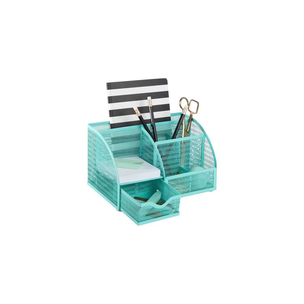 Blu Monaco Desk Organizer with Drawer - Small Metal Mesh Organizer Available in Aqua, Gold, and Pink - Image 8