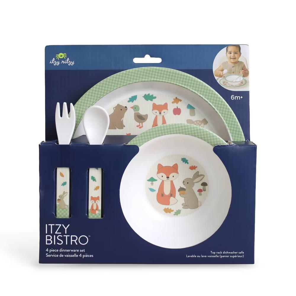 4pc Melamine Itzy Bistro Toddler Feeding Dining Set, Plate, Bowl, Fork and Spoon - Image 22