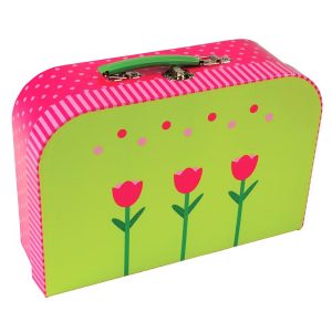 Constructive Playthings Take-Along Tin Tea Set – 20-Piece Kids Tea Party Set with Tray, Teapot & Carry Case for Ages 3+