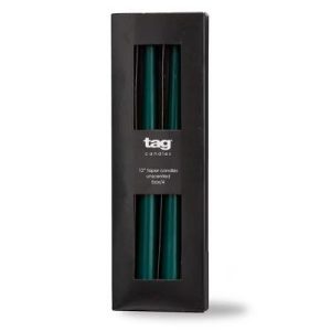 Color Studio 12" Traditional Taper Unscented Smokeless Paraffin Wax Candle Dark Green Set of 4 Burn Time 8 hrs.
