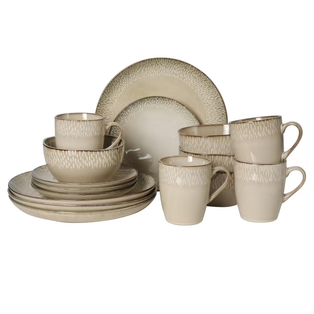 Jasper 16 Piece Plates and Bowls Reactive Glaze Dishes Stoneware Ceramic Dinnerware Set - Service for 4 - Image 5