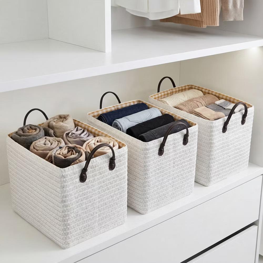 Woven Storage Basket for Clothes Shoes Organizer Bin with Handles - Image 21