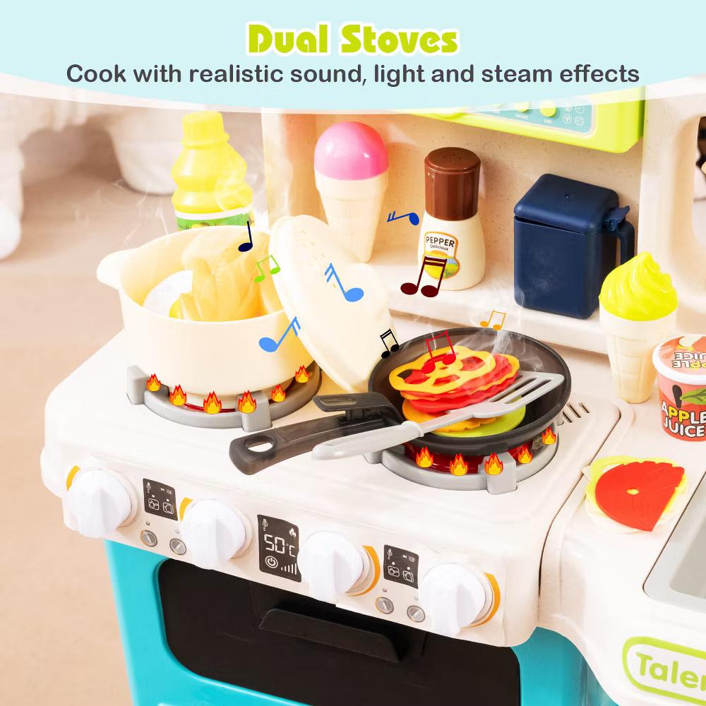 Kids Kitchen Playset with Realistic Sounds Lights Play Sink 95 PCS Accessories Blue/Pink