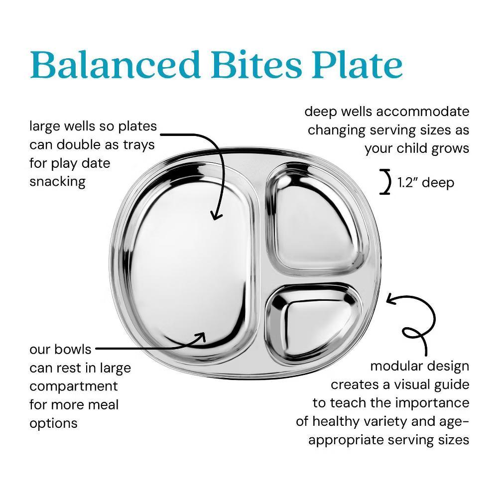 Ahimsa 9.7" Stainless Steel Balanced Bites Divided Plate - Image 16
