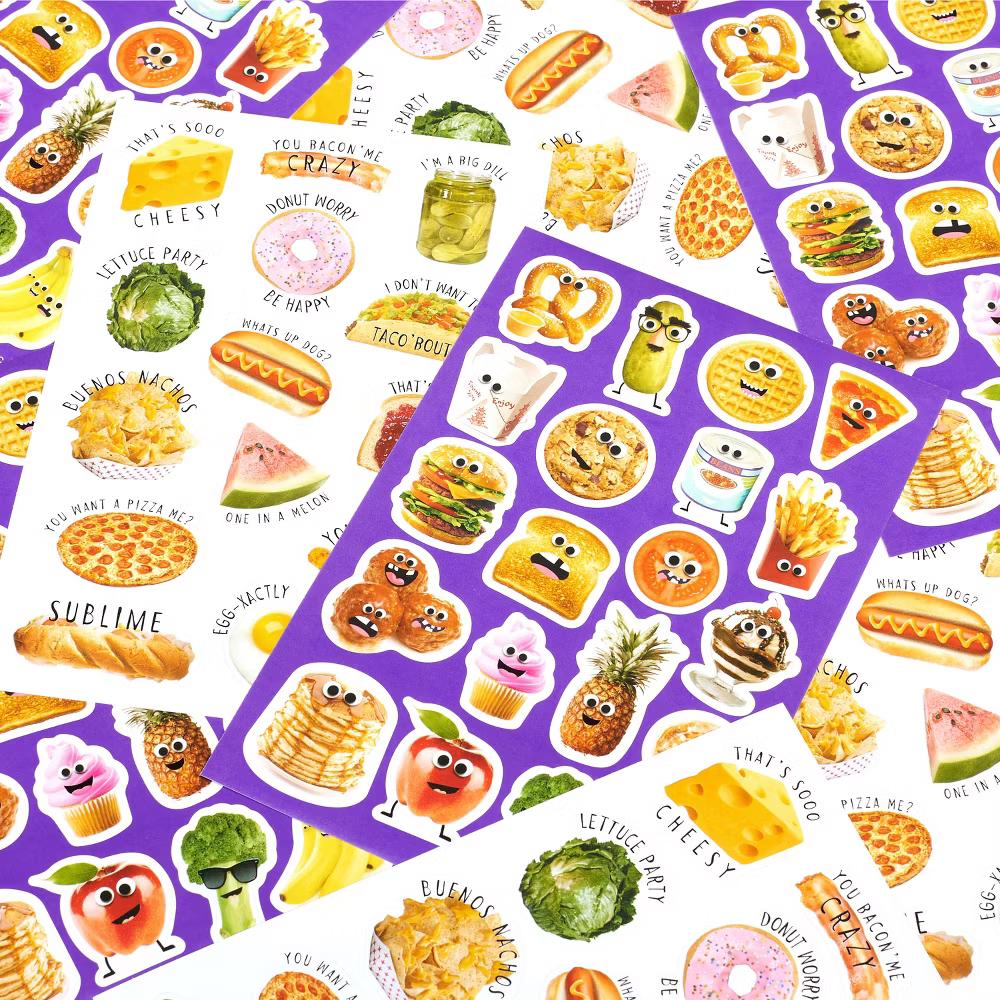 Food Puns and Goofy Food Faces Stickers 140ct - 8 Sheets