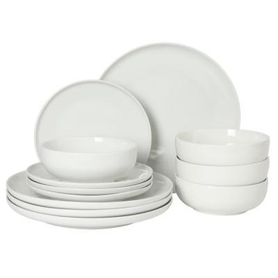 Havenstone 12-Piece Porcelain Dinnerware Set – Dinner Plates, Salad Plates & Bowls, Classic White Everyday Dish Set