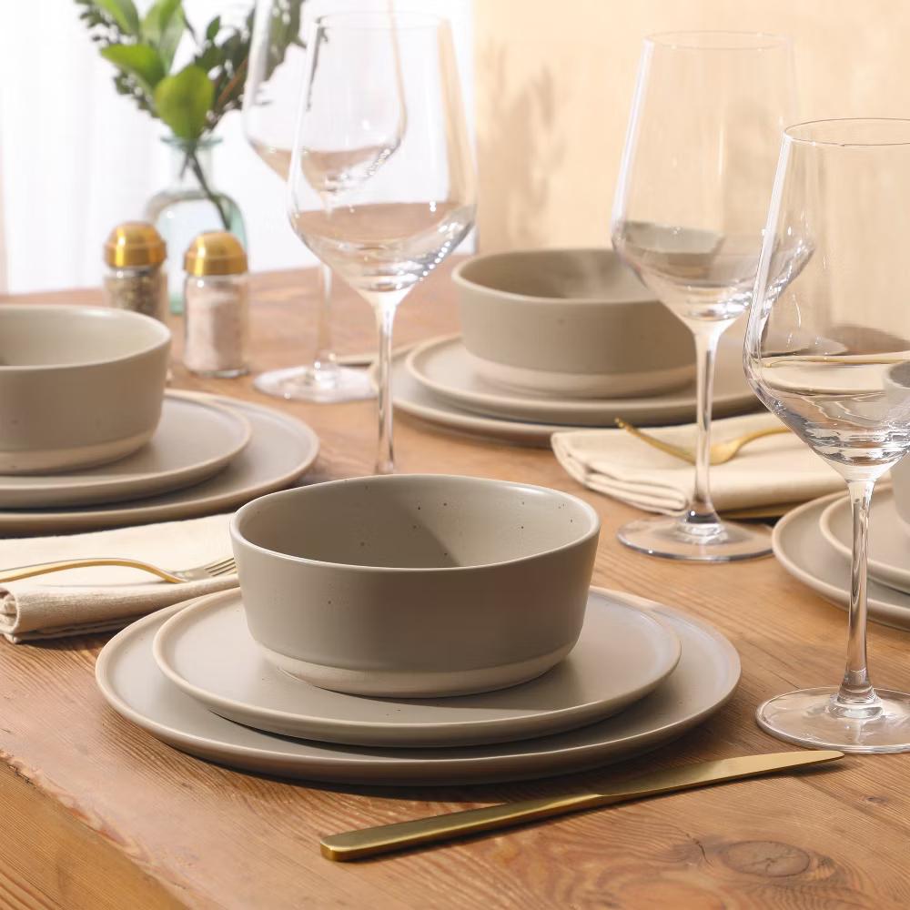 Abbey Circle 12 PiecePlates and Bowls (Service for 4) Reactive Matte Glaze Dishes Stoneware Ceramic Dinnerware Set - Image 9