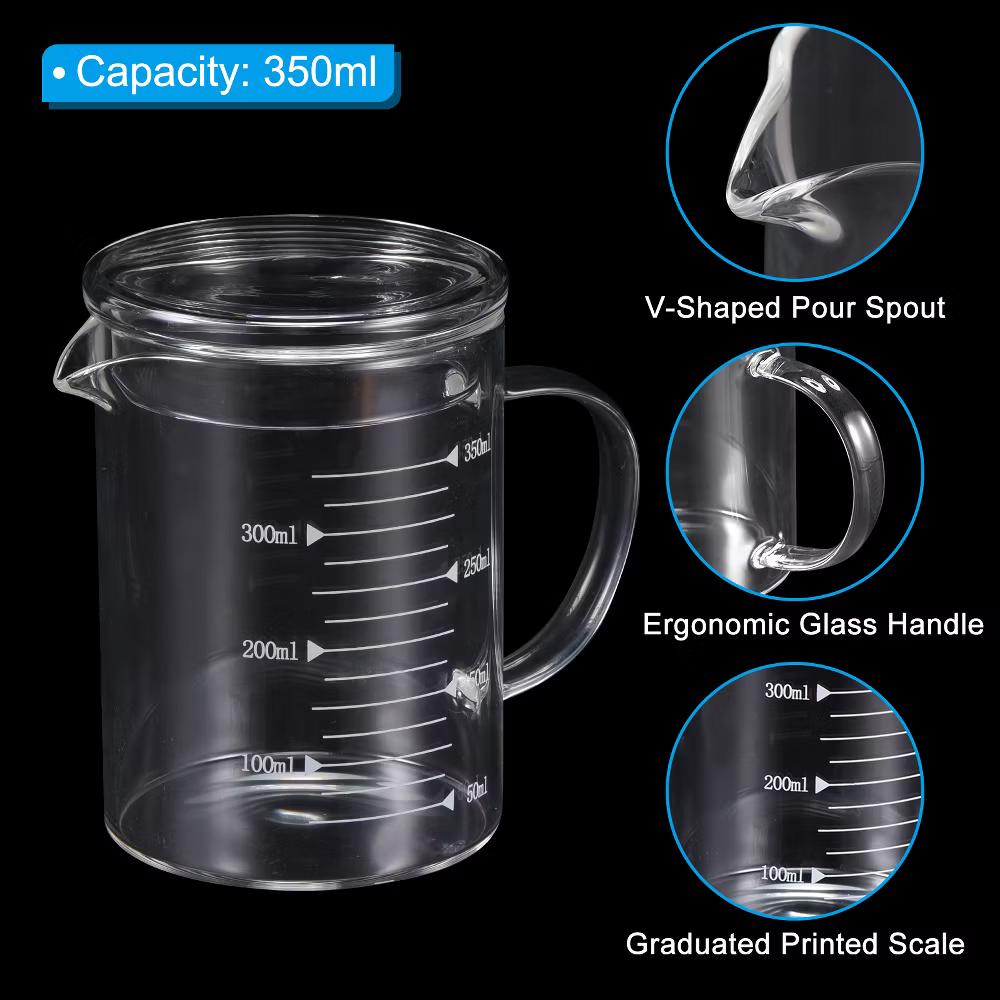 Borosilicate Glass Scale Measure Cups with Glass Lid and V-Shaped Spout - Image 9