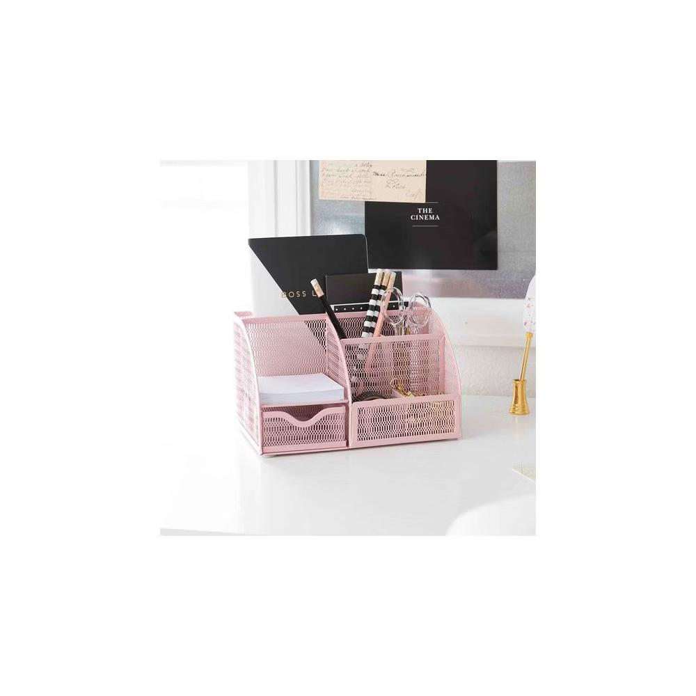 Blu Monaco Desk Organizer with Drawer - Small Metal Mesh Organizer Available in Aqua, Gold, and Pink - Image 27