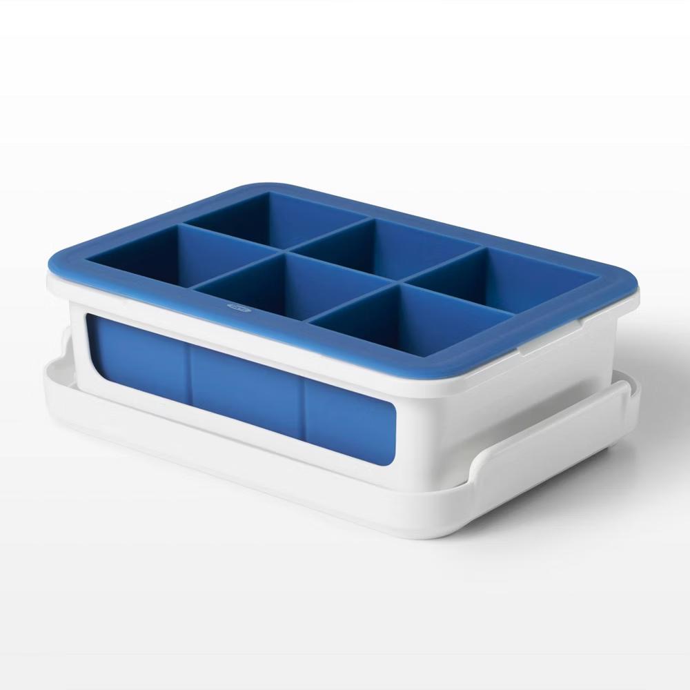 Covered Ice Cube Tray Large Cubes: Silicone & Plastic, 6 Cavities, Dishwasher-Safe, Ice Mold with Lid - Image 2