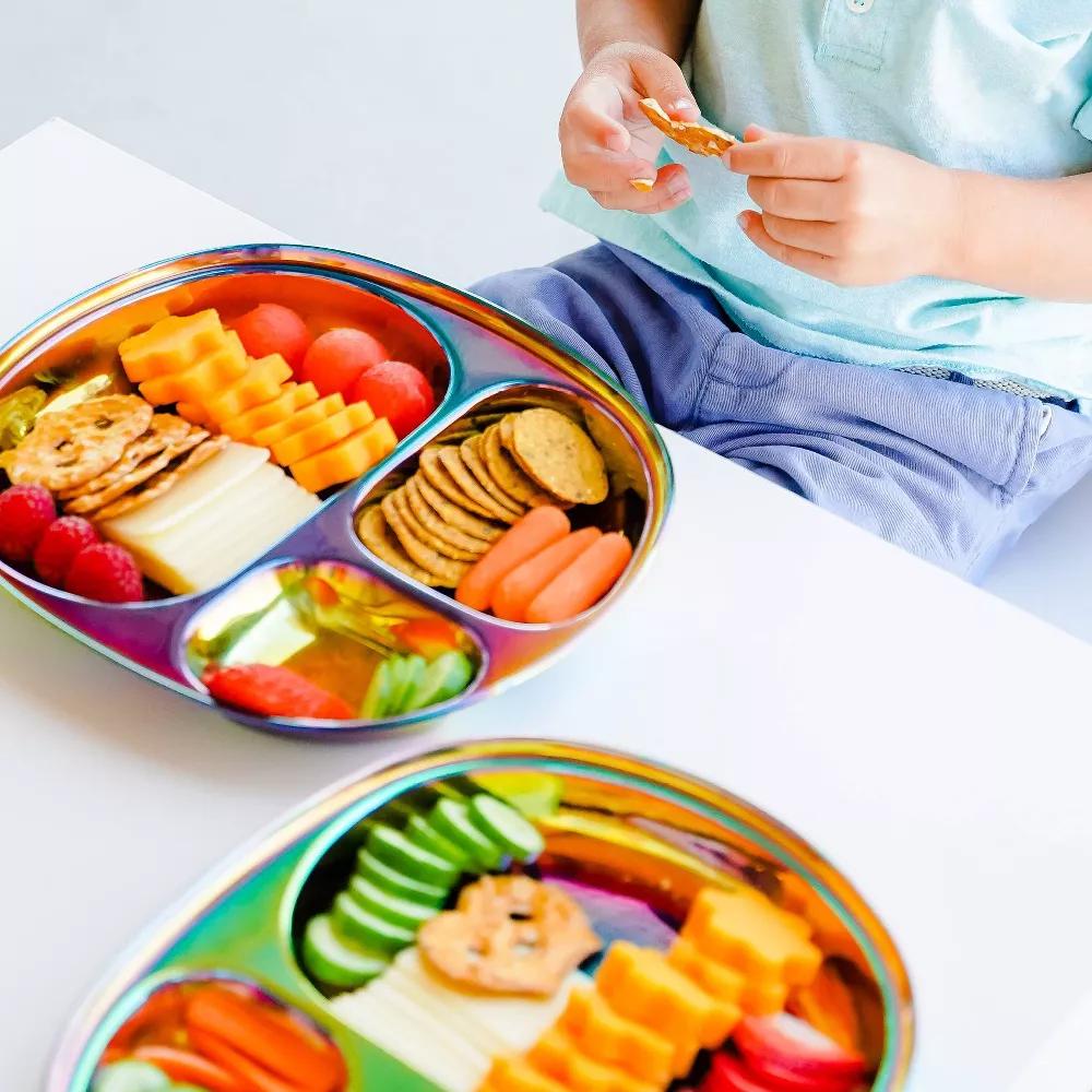 Ahimsa 9.7" Stainless Steel Balanced Bites Divided Plate - Image 9