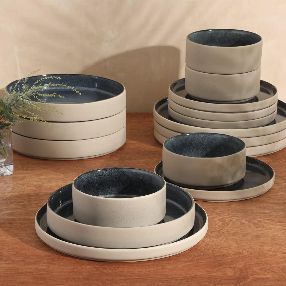 Liberty Bay 16-Piece Stoneware Dinnerware Set – Reactive Glaze, Stackable Plates & Bowls, Service for 4 - Image 2