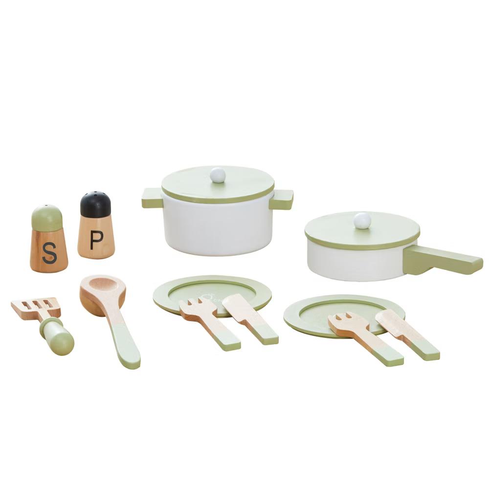 Little Chef Frankfurt 14-Piece Pretend Play Kitchen Cookware Accessory Set, Green - Image 2