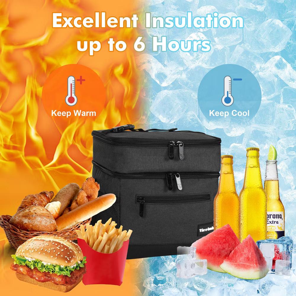 Adult Lunch Bag with Water Pockets, Insulated Dual Compartment Lunch Tote with Zipper Pocket, Leakproof Lunch Box for Men Women - Image 2