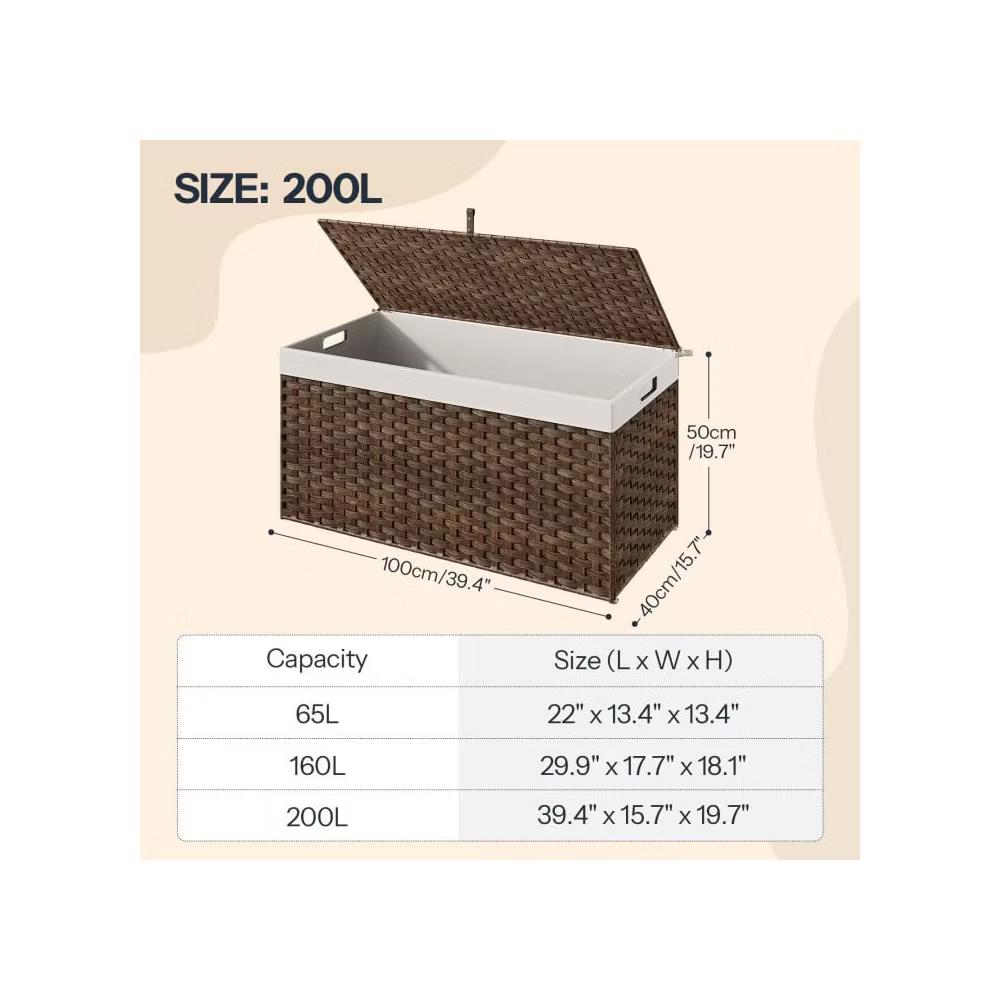 ACOINEL 52.8 Gallon (200L) Storage Basket with Lid, Handwoven Wicker Blanket Basket with Handles, Foldable Laundry Basket