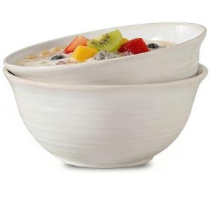 Etokfoks Set of 2 60oz Large Ceramic Serving Bowls Deep White Bowls for Salad Soup Pasta Ramen Cereal Microwave and Dishwasher Safe