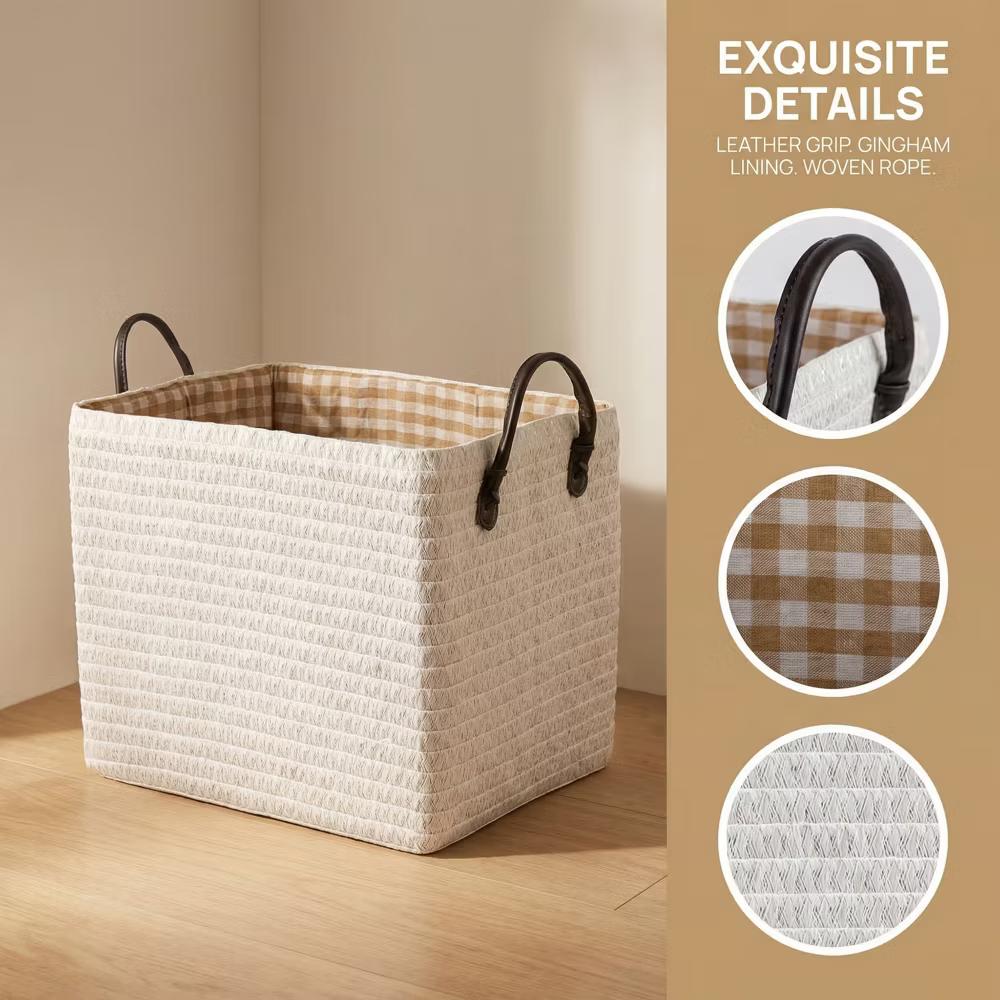 Woven Storage Basket for Clothes Shoes Organizer Bin with Handles - Image 50