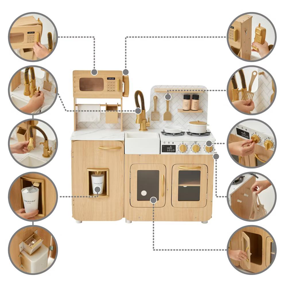 Little Chef Cyprus Wooden Play Kitchen Set with 14 Toy Accessories - Image 5