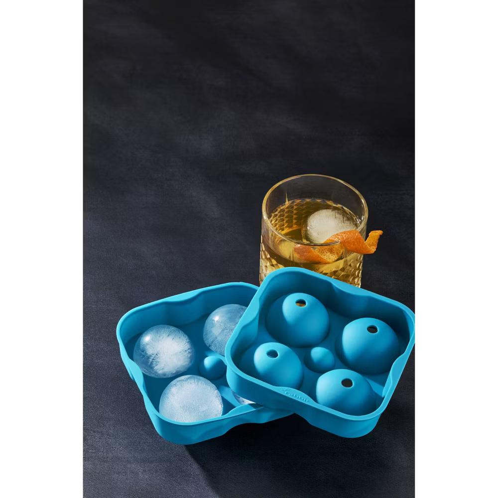 Houdini Ice Sphere Tray: Silicone Whiskey Ice Mold, Reusable Dishwasher Safe, Turquoise Blue, 4 Cavities - Image 3