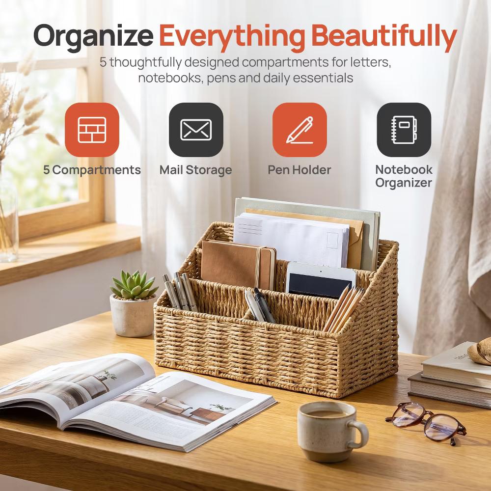 Wickerwise Handwoven Paper Rope Desktop Organizer for Mail & Files - Image 12