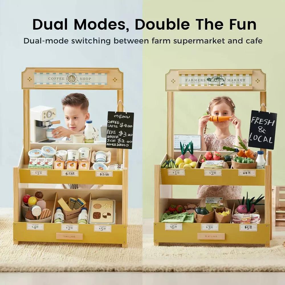 Kid's Pretend Grocery Store Role Play Toy with Cash Register DIY Price Tags and Chalkboard - Image 13