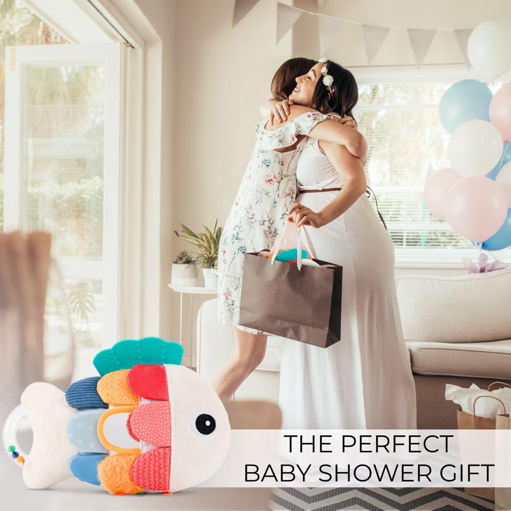 Soft Baby Sensory Toy with Tummy Time Mirror – Entertaining Fish Toy for Infants 0-12 Months with Rattle & Crinkle Paper – Perfect Baby Shower Gift - Image 3