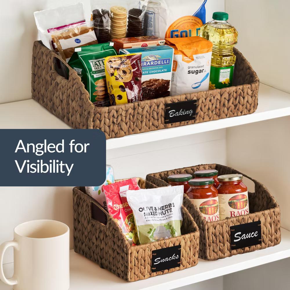Hyacinth Angled Pantry Storage Baskets W/ Handles, Chalkboard & Marker - Image 5
