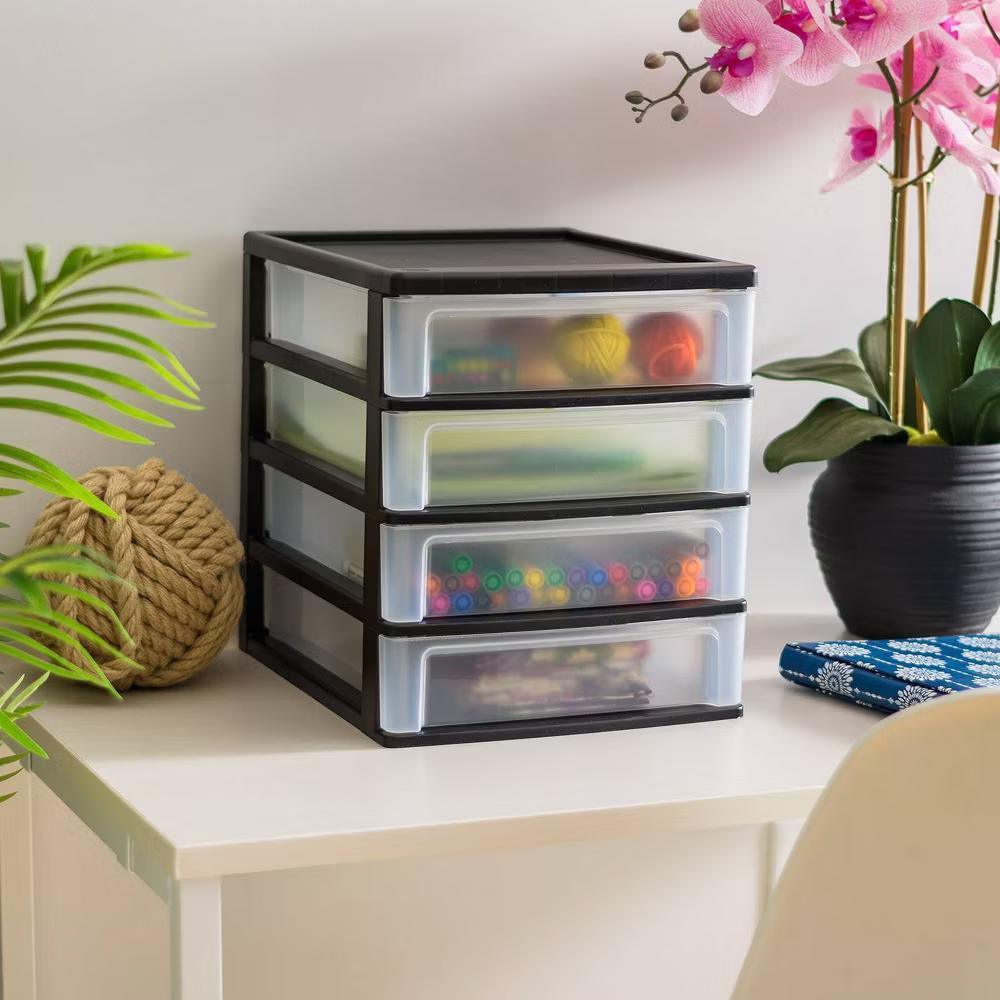 IRIS 2pk 4 Drawer Desktop Storage Unit Black: Office Storage Organizer, Plastic Desk Shelving, 12.375" Height - Image 5