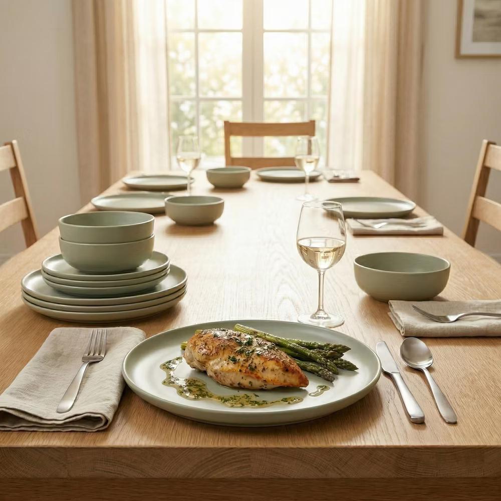 GreenElevate Stoneware Elegance 12-Piece Dinnerware Set for 4, Plates&Bowls, Microwave & Dishwasher Safe, Non-Toxic Matte Glaze, Stackable Kitchenware - Image 32