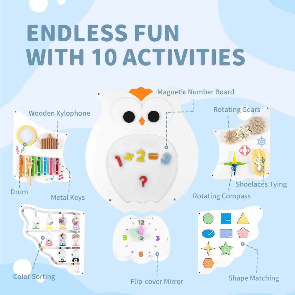 Owl Activity Wall Busy Board Panels Montessori Sensory Toys for Playroom Nursery - Image 2