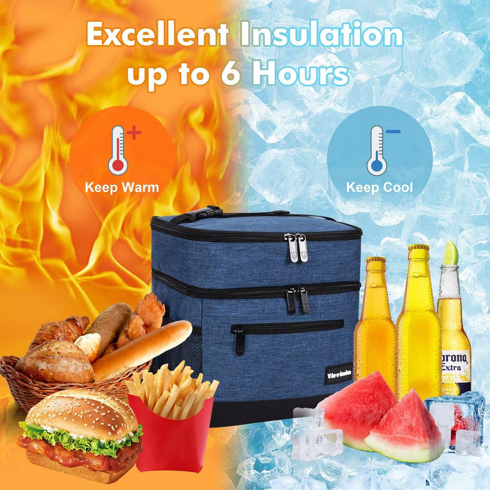 Adult Lunch Bag with Water Pockets, Insulated Dual Compartment Lunch Tote with Zipper Pocket, Leakproof Lunch Box for Men Women - Image 9