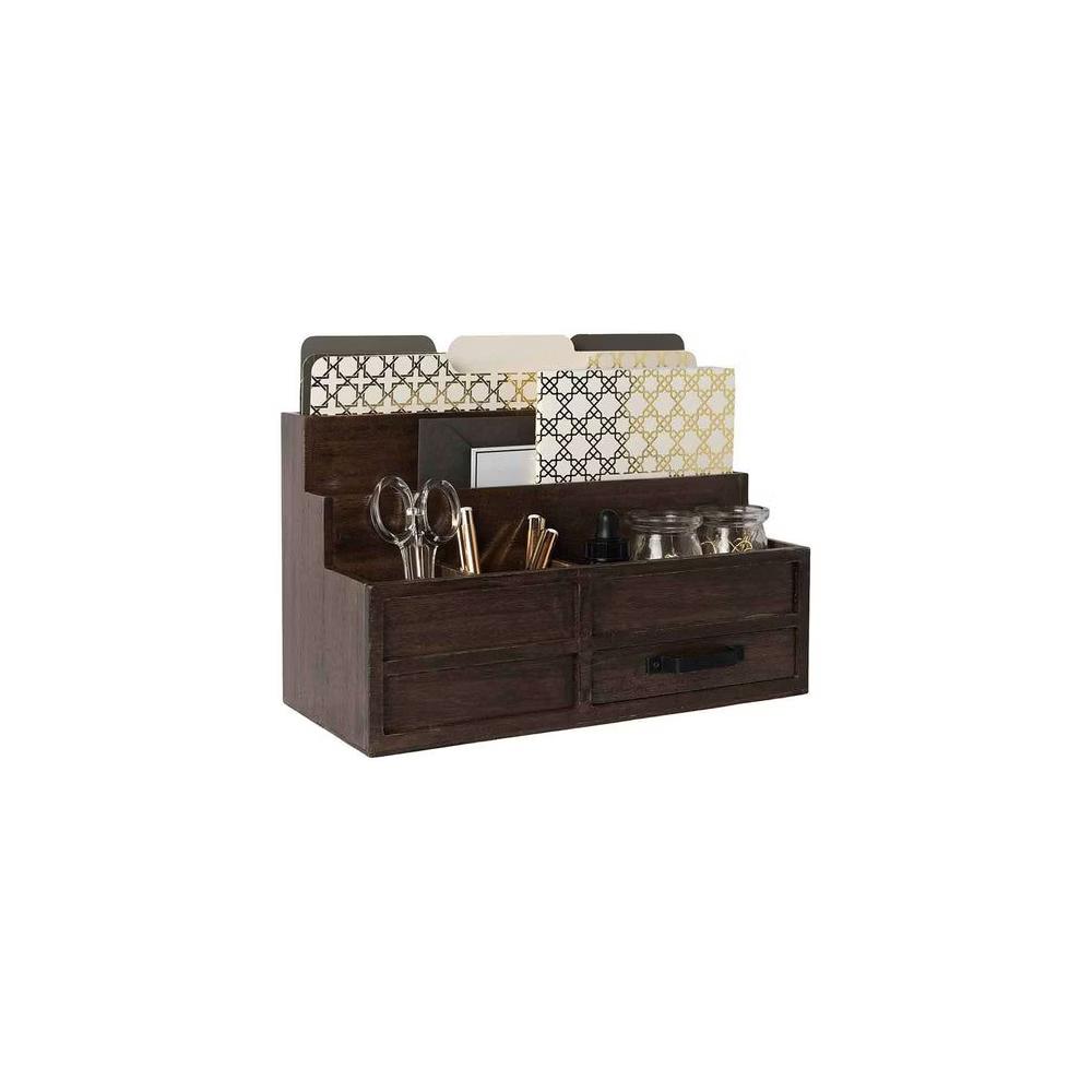 Blu Monaco Wood Mail Organizer with Drawer & Pen Holder - Image 2