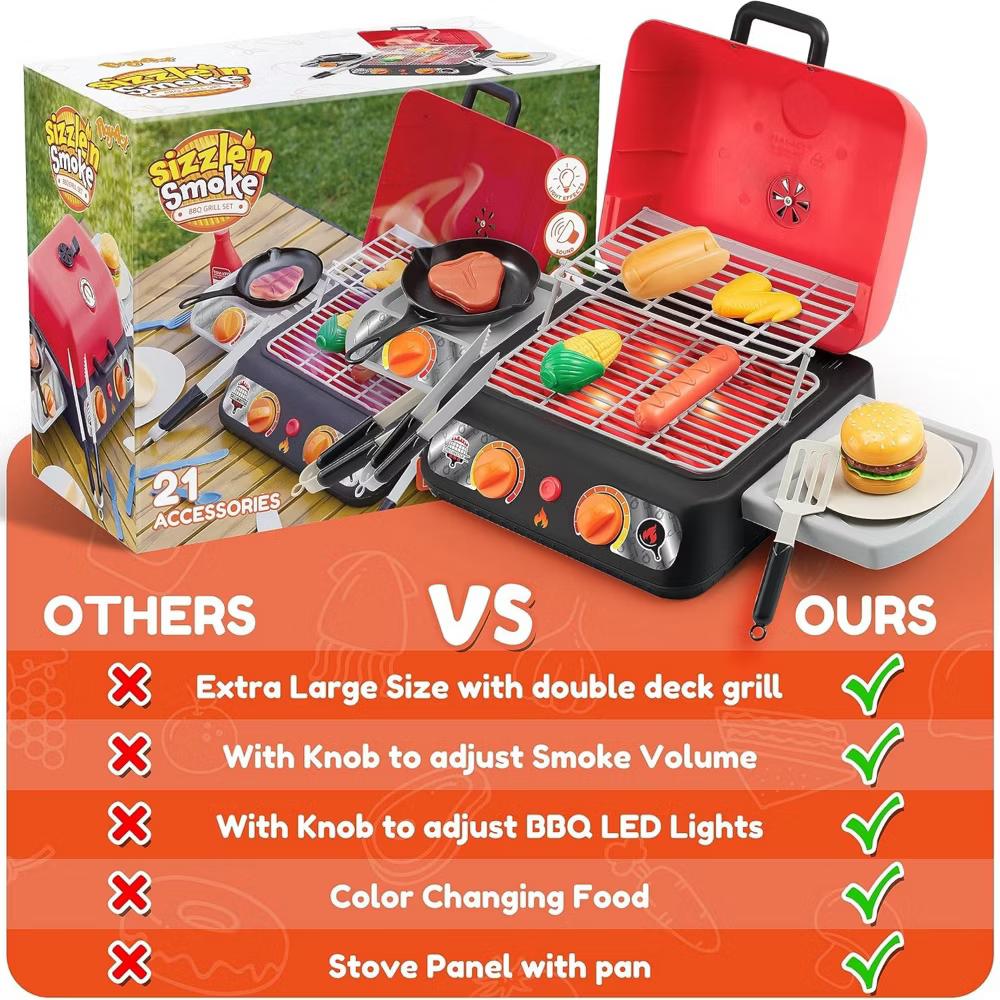 BBQ Grill Playset with Light, Sound,Food, Kitchen Toy Set,Indoor Outdoor Pretend Play Toy Birthday Gift for Kids Toddlers 3 4 5 6 7 8 Years Old - Image 5