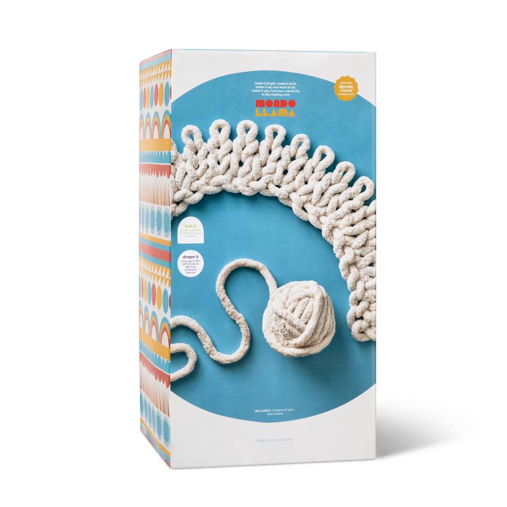 Large Knit Blanket Craft Kit Cream - Finger Knitting Yarn DIY Art Kit for Adults - Image 3