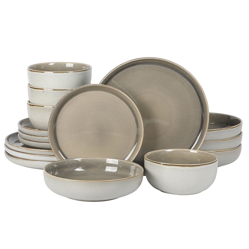Sunveil 16 Piece (Service for 4) Plates and Bowls Reactive Glaze Round Dishes Stoneware Ceramic Dinnerware Set - Image 12