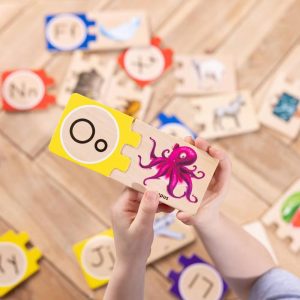Self-Correcting Alphabet Wooden Puzzles with Storage Box 52pc: Educational Toddler Toy, Language & Motor Skills