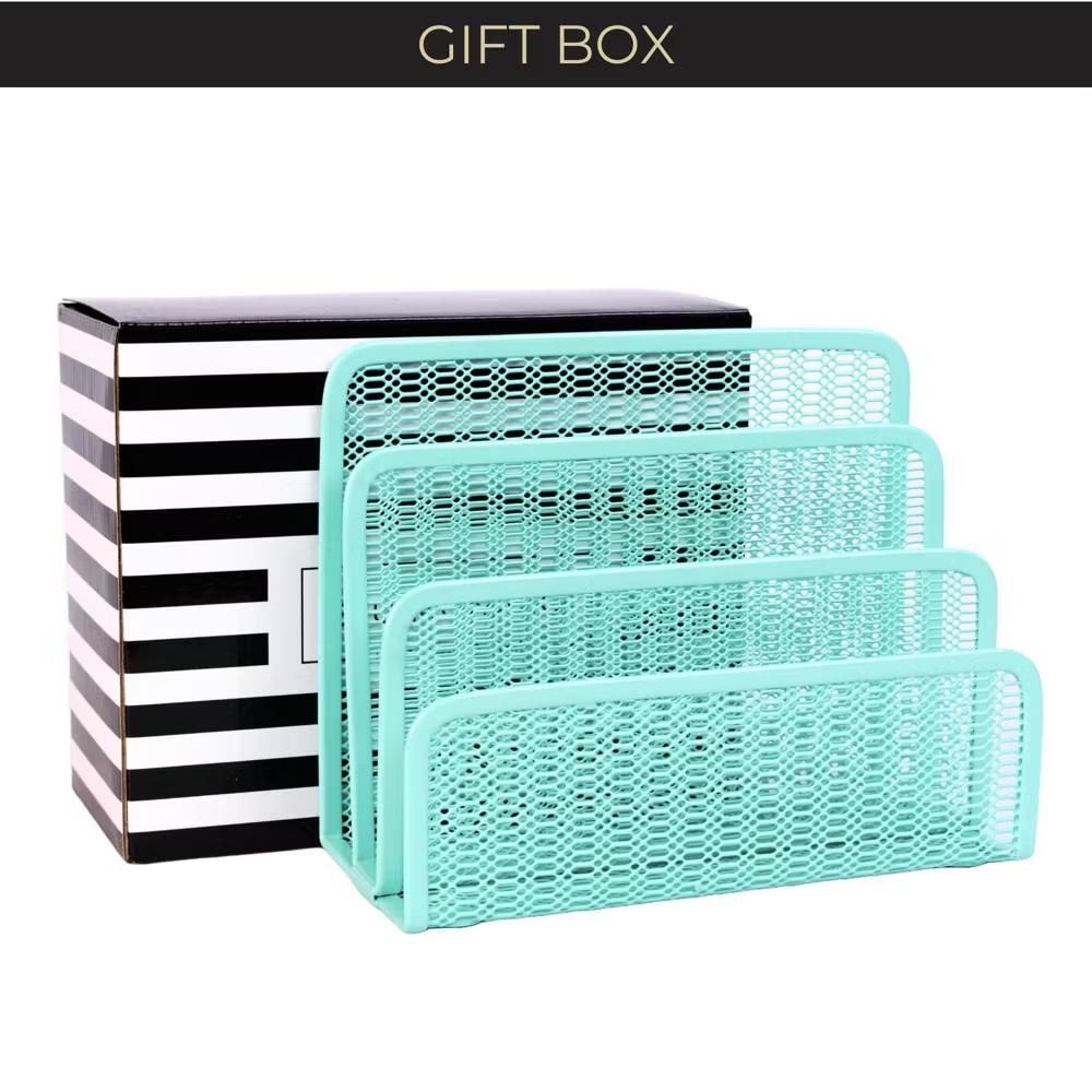 Blu Monaco 3 Tier Metal Mesh Letter Sorter - Available in Aqua, Black, Gold, Pink, Rose Gold, and White - Image 2