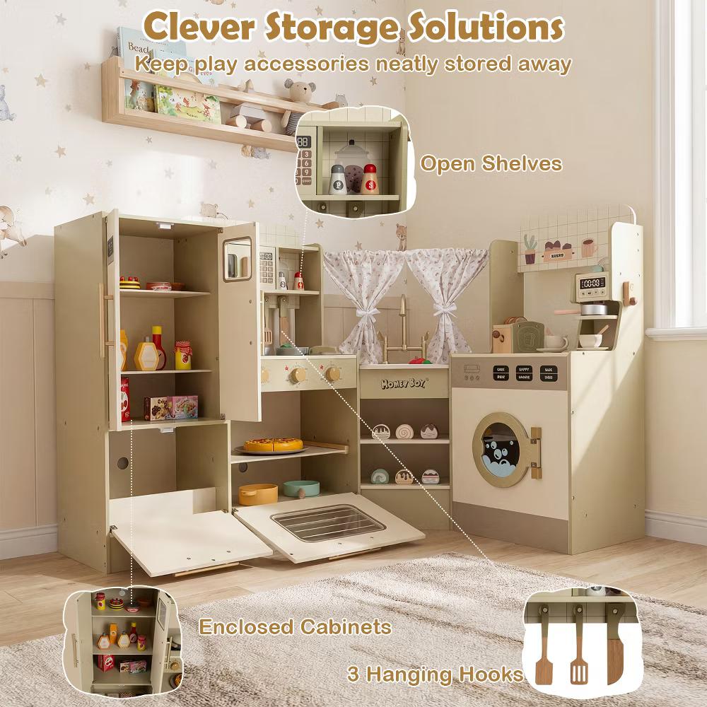 Kids Corner Play Kitchen w/Faucet Dishwasher Stoves Coffee Machine Refrigerator - Image 8
