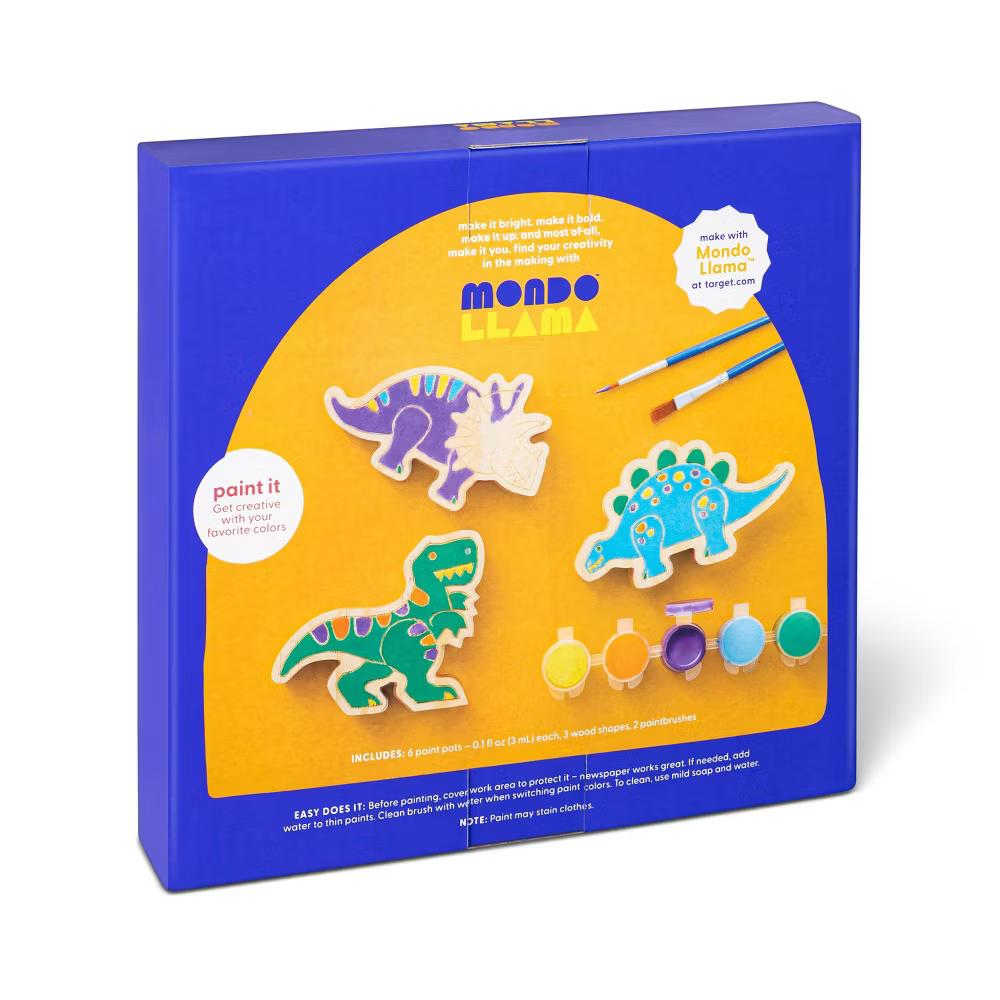 3pk Paint-Your-Own Wood Dinosaur Set - Non-Toxic Craft Kit with Acrylic Paints & Brushes for Kids 3+