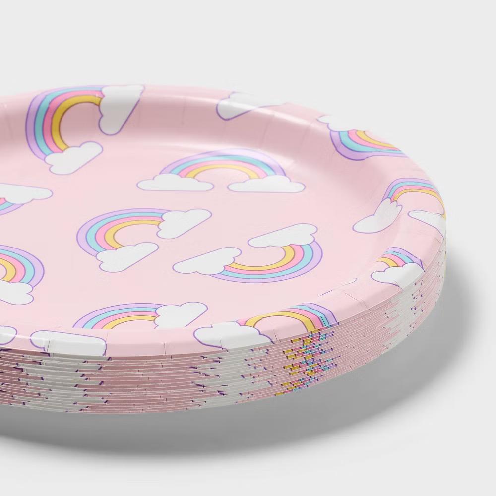 20ct Pink Rainbow Cloud Birthday Snack Paper Plates - Image 3