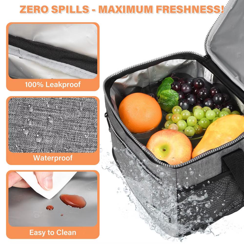 9.3" Insulated Lunch Bag with Water Bottle Pocket, Leakproof 20 Cans Lunch Tote with Front Zipper Pocket, Zipper Closure Lunch Box - Image 19