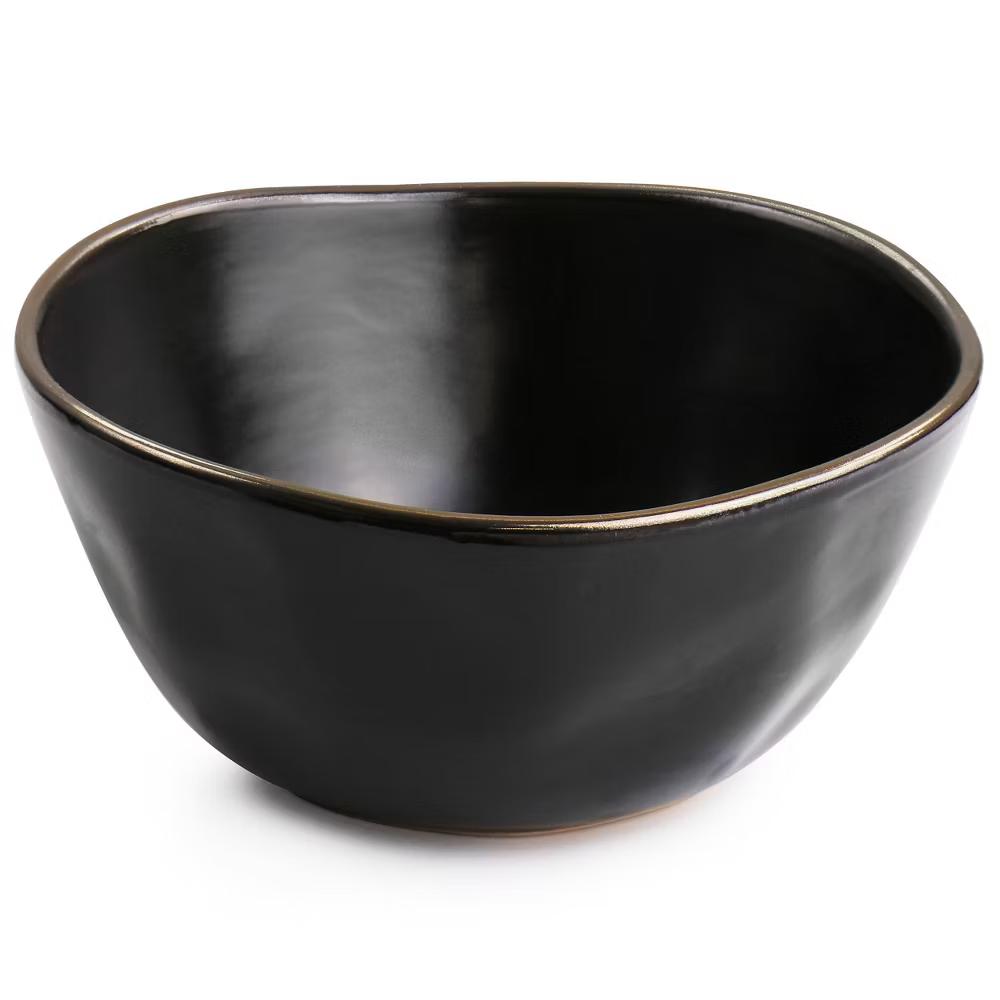 16pc Modern Stoneware Dinnerware Set with Rim Matte Black/Gold - Image 6