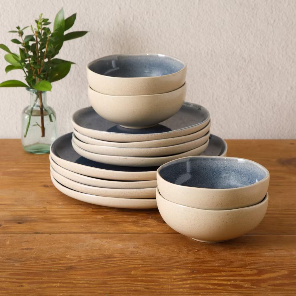 Manila Bay 12-Piece Stoneware Dinnerware Set, Service for 4, Reactive Glaze Modern Artisan Plates & Bowls - Image 3
